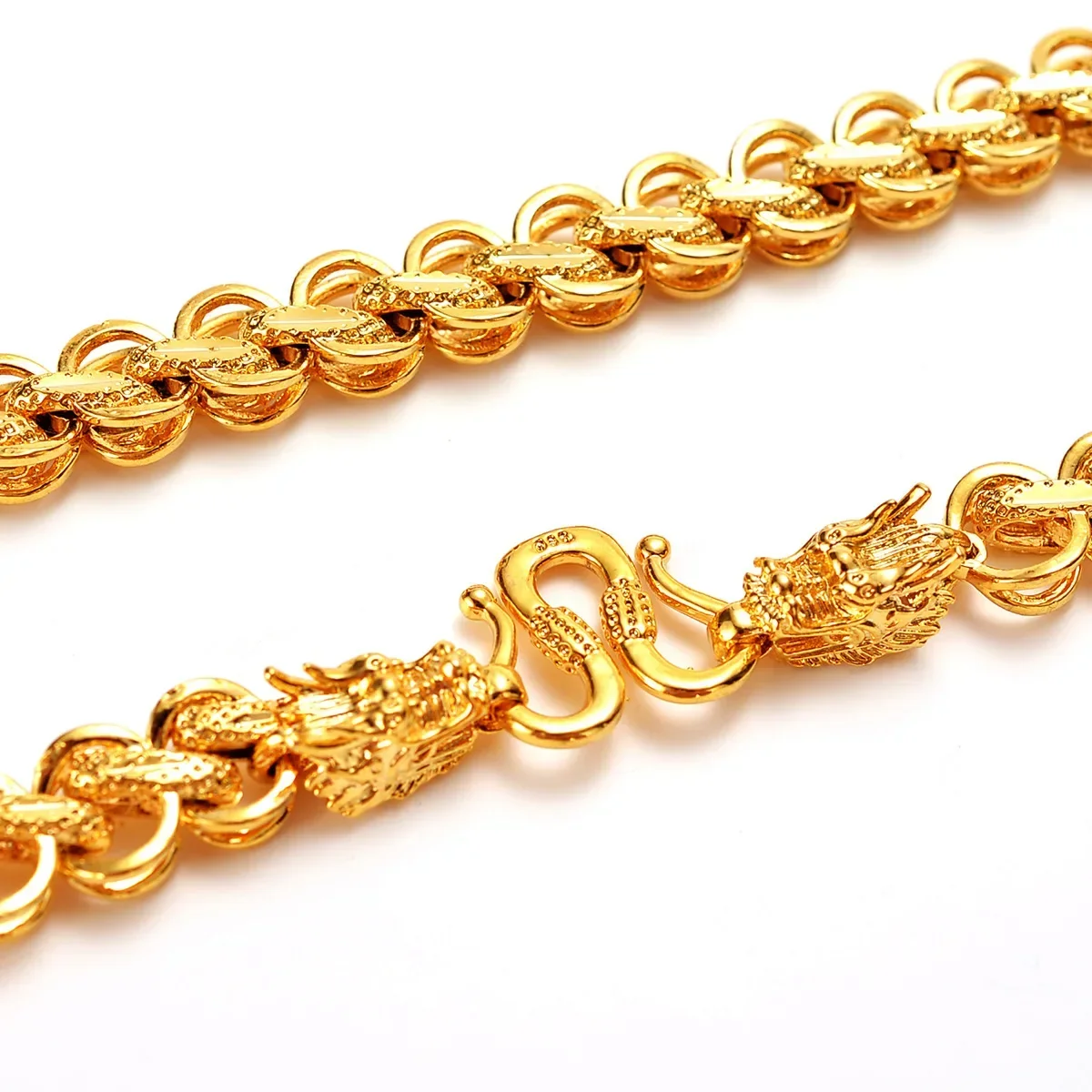 24K Real Gold 9999  Men\'s Jewelry Necklace for Men with Head Side Chain Thai Whip Chain Jewelry