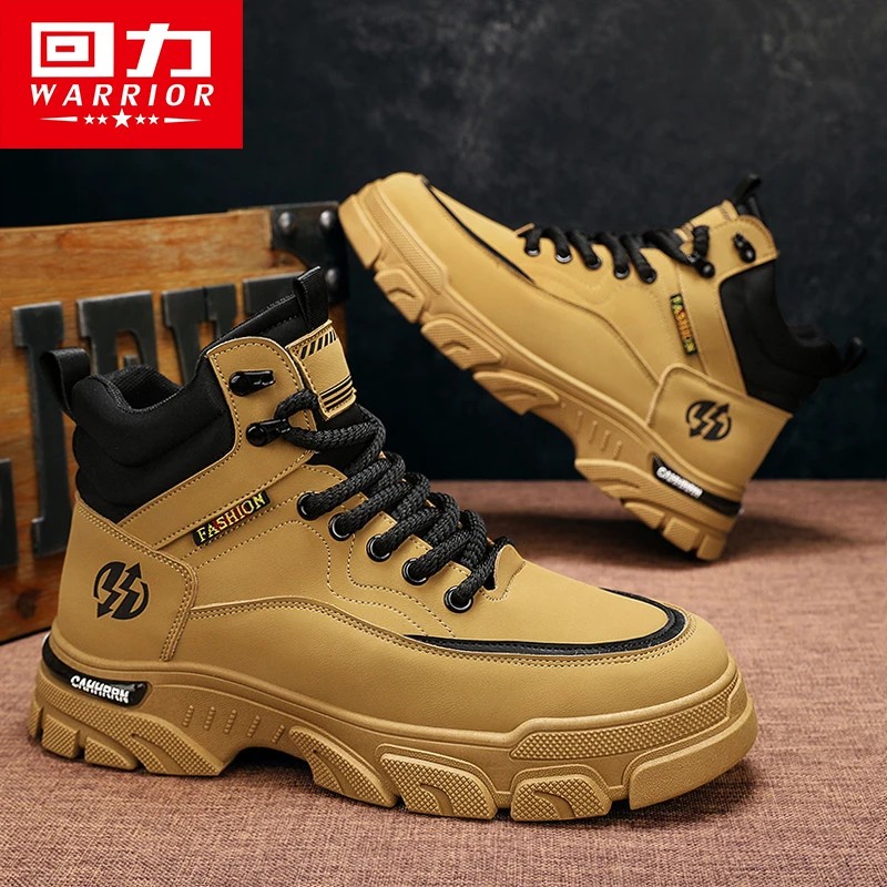 Warrior Winter Boots Men Work Climbing Shoes Leather Hiking Motorcycle Casual Shoes Outdoor Men\'s High Tops Sneakers