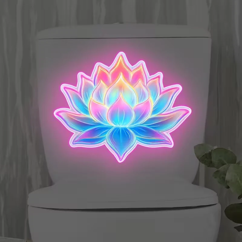 Glow In The Dark Lotus Toilet Sticker Flower Self-Adhesive Removable Night Decal WC Wall Stickers Bathroom Decoration Mural