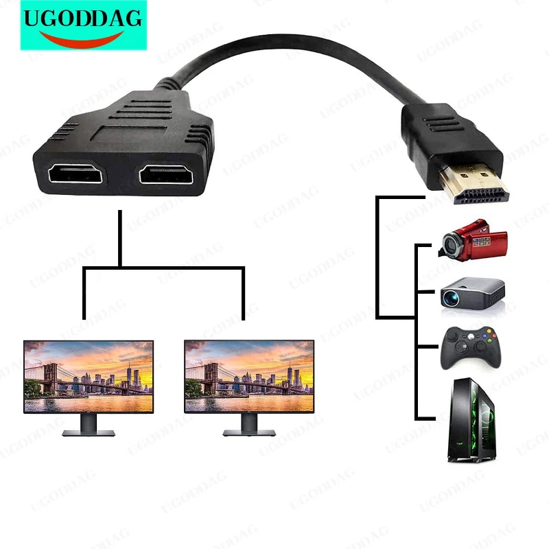 Kompatybilny z HDMI rozdzielacz kabel rozgałęziający 2 podwójny Port Y 1 w 2 na HDTV męski na HDTV żeński 1 do 2 sposób na LCD LED TV HD