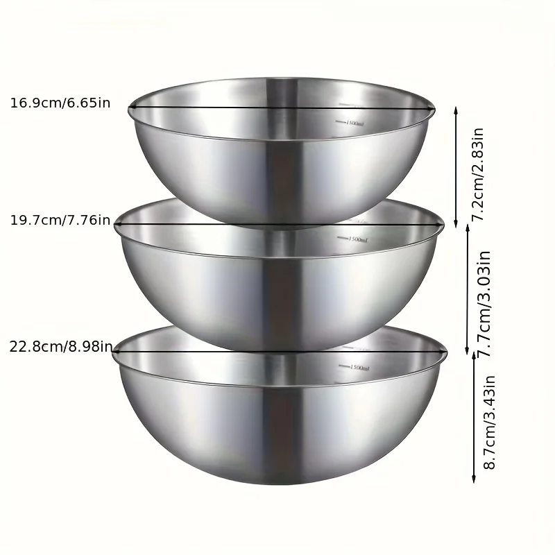 3-Piece Stainless Steel Mixing Bowls 3