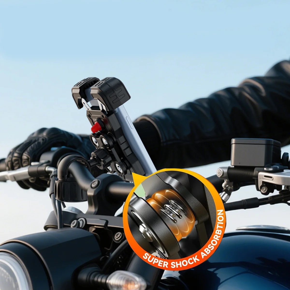 Uchwyt rowerowy na telefon odporny na wstrząsy, szybki montaż, uchwyt motocyklowy/rowerowy z tłumikiem wibracji do telefonów o przekątnej 4.7-7 cali — zdjęcie produktu 4