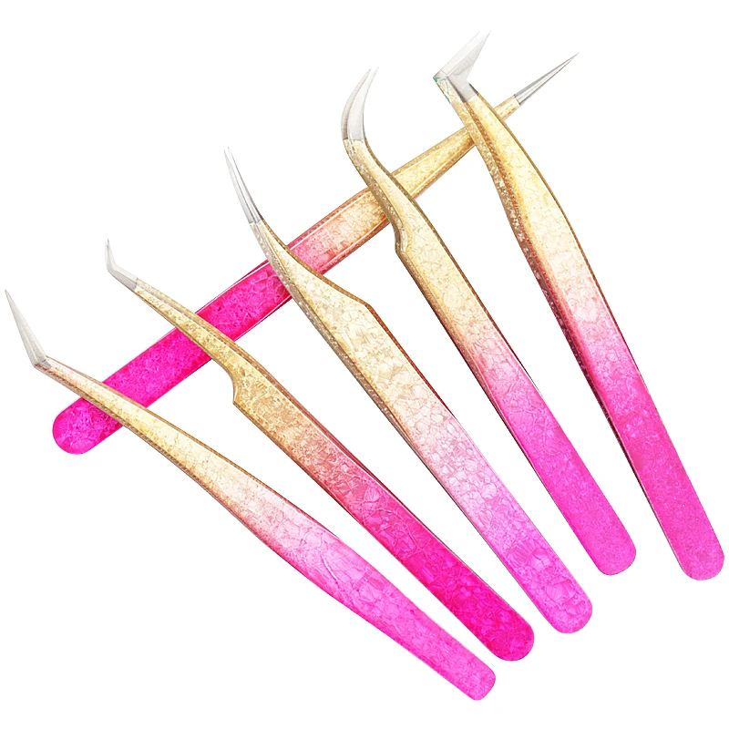 1 Pc Eyebrow Tweezers for Lashes Artists Ice Flower Anti-Static Stainless Steel Eyelash Extension Makeup Tweezer Tools