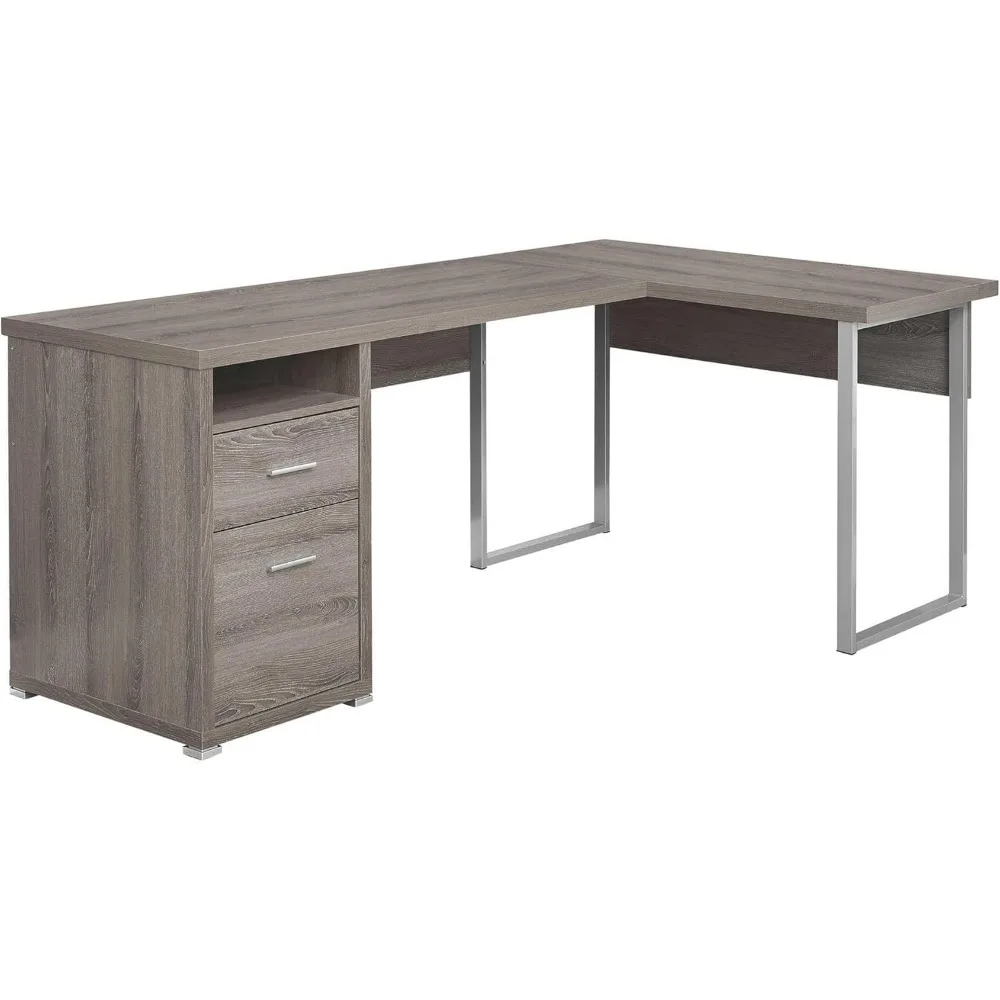

I 7255 Computer Desk, Home Office, Corner, Left, Right Set-up, Storage Drawers, 80"L, L Shape, Work, Laptop, Metal, Laminate, B