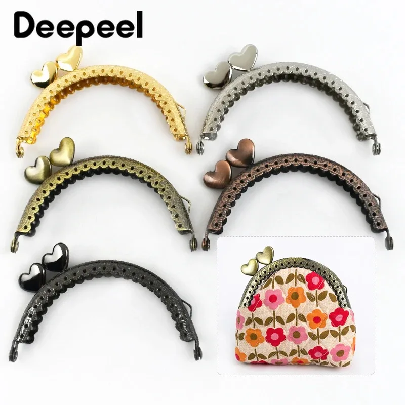 1/2/5/10Pcs 8.5cm Embossed Metal Bags Handle Purse Frame Kiss Clasp for Coin Wallet DIY Handmade Sewing Brackets Bag Accessories