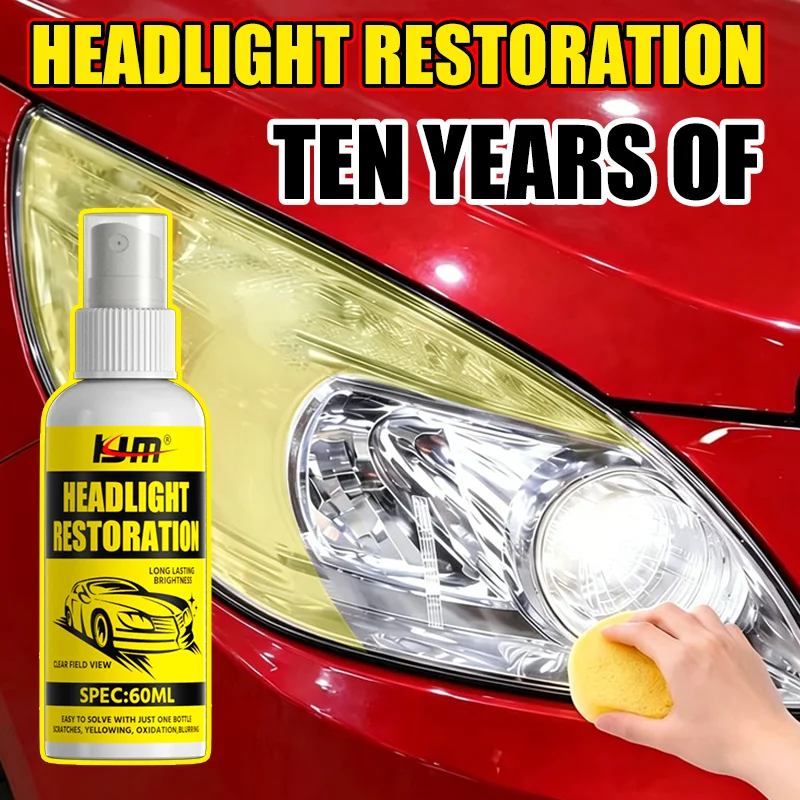 KJM 60ml Headlight Restoration Spray Car Headlight Yellowing And Oxidation Remover Brightener for Vehicle Lighting