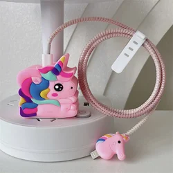 Kawaii Cute Color Unicorn Silicone Charger Protective Case For IPhone 11 12 13 14 15 18/20W Fast Charge Protection Charger Cover