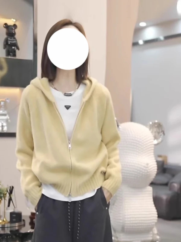 대형 사이즈 지퍼 후드 니트 스웨터 여성 봄 가을 이너웨어 슬림핏 다용도 루즈 아우터웨어 탑