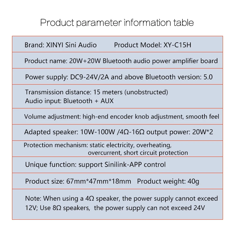 XY-C15H Dual Channel Mini Bluetooth Audio Speaker Small Power Amplifier Board Circuit Board 20W+20W Class D Pure Digital Module