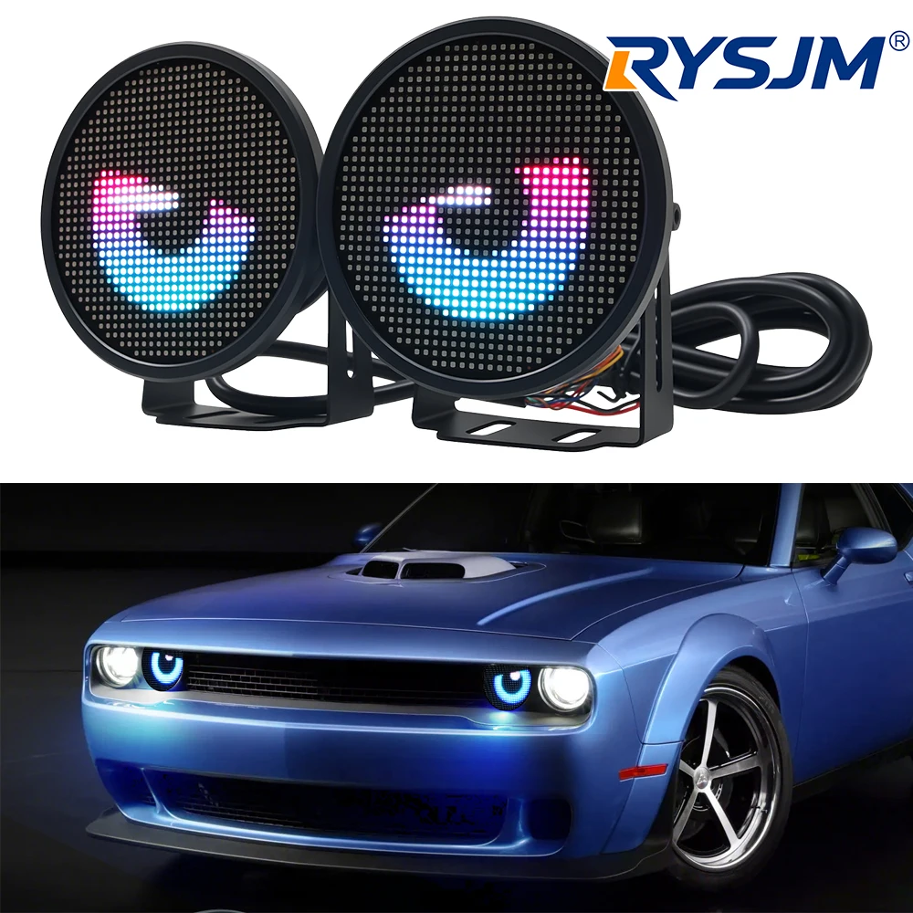 Car DIY LED Screen Blink Angel Eyes Fog Light Dynamic Devil Eye LED Kit With APP Control Bluetooth-compatible Headlamps 12V-24V