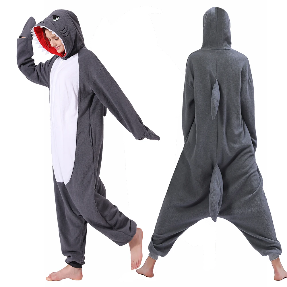 New Animal Unisex Adult Grey Shark Kigurumi Unicorn Onesie Pajamas Cartoon Halloween Family Party Costumes Jumpsuits Slipper