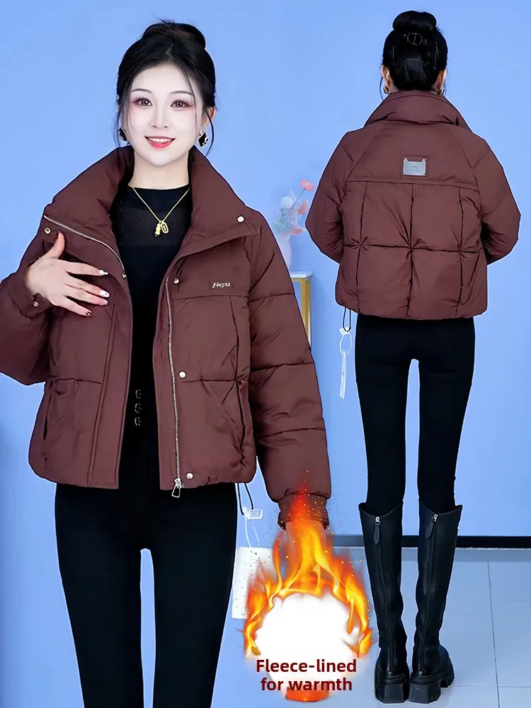 엘리 캐주얼 스탠드 칼라 여성용 면 재킷 루즈핏 안티에이징 지퍼 한국 스타일 겨울 신상품