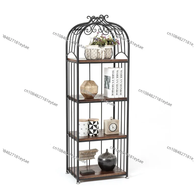 Shelf American wrought iron living room floor decorative stand flower stand multi-functional baffle display