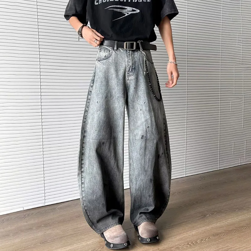 Korean New Pants Gradient Curved Jeans Mens Fashion Wide Leg Pants Baggy Jeans Hip-Hop Pants Casual Straight Trousers