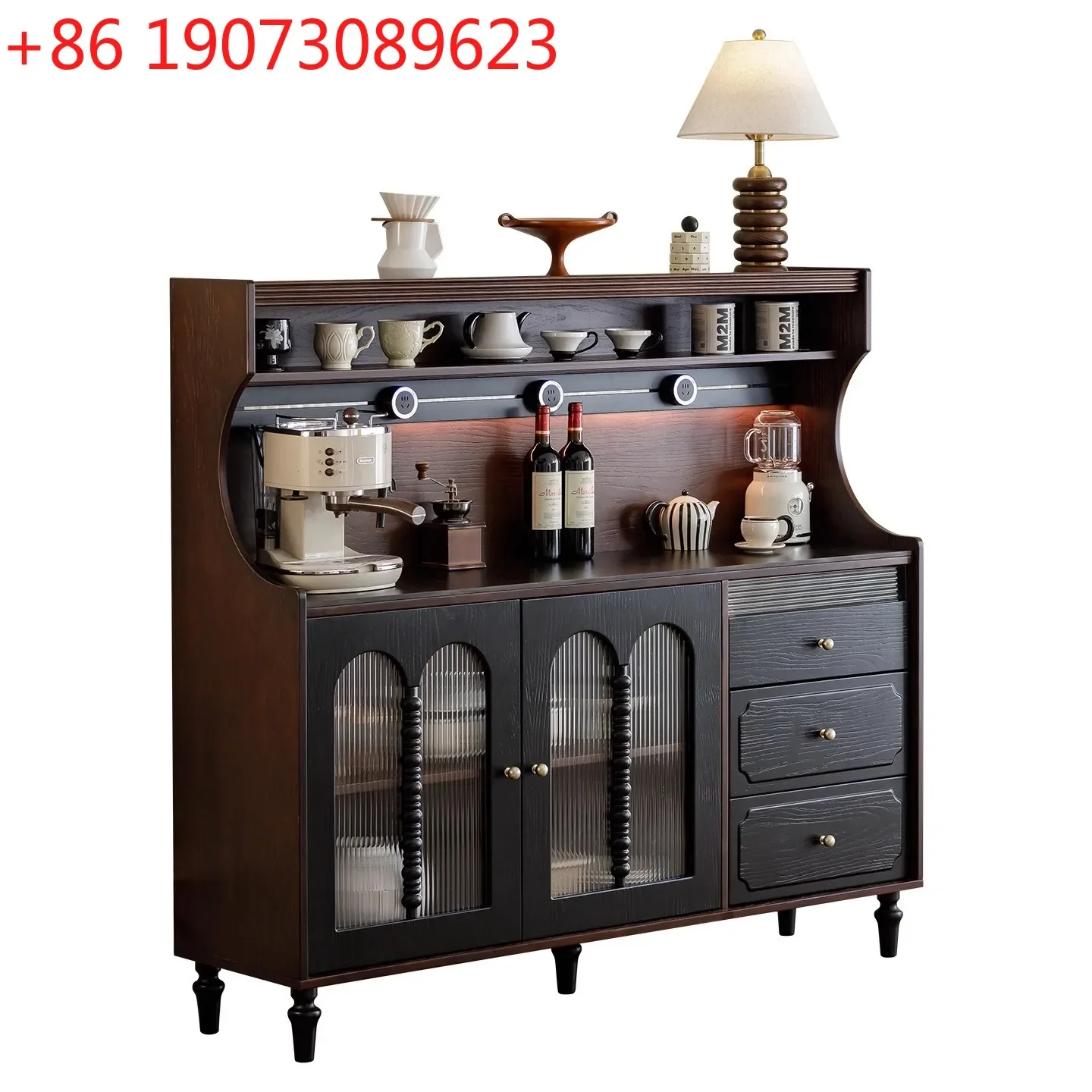 French solid wood dining side cabinet, household small apartment rock slab multi-functional tea cabinet