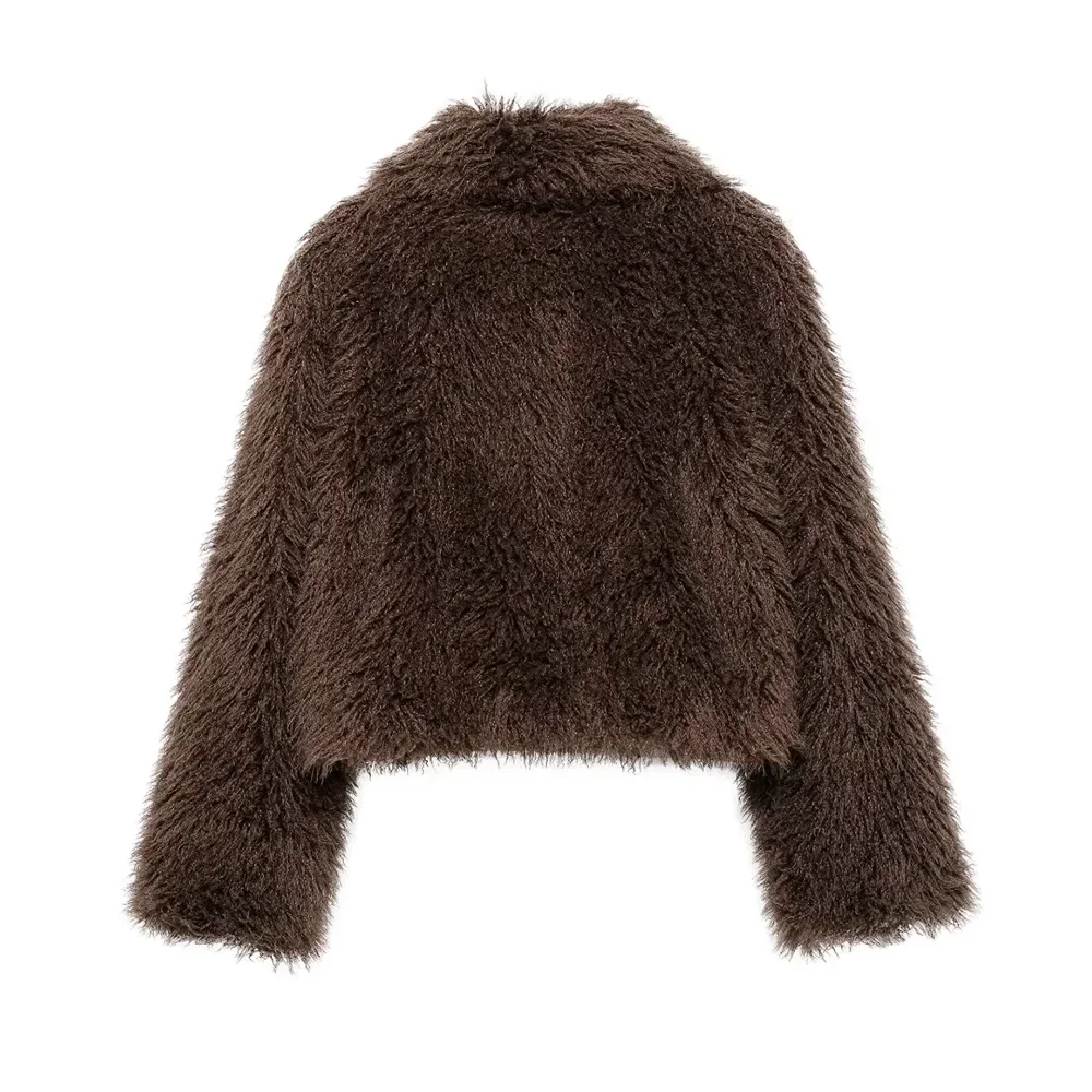 Taop&Za women's 2024 new simple and versatile warm collar artificial fur effect casual fur short jacket