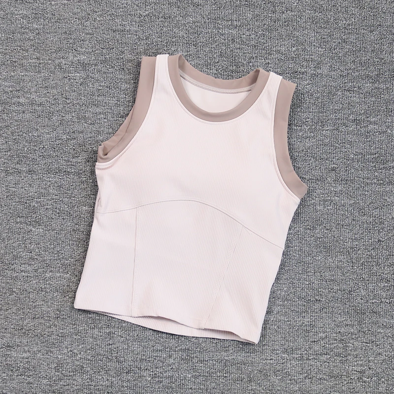 2024 Contrast Color patchwork sports vest High Quality Gathered Shockproof Women Clothing Yogo Tops Vest