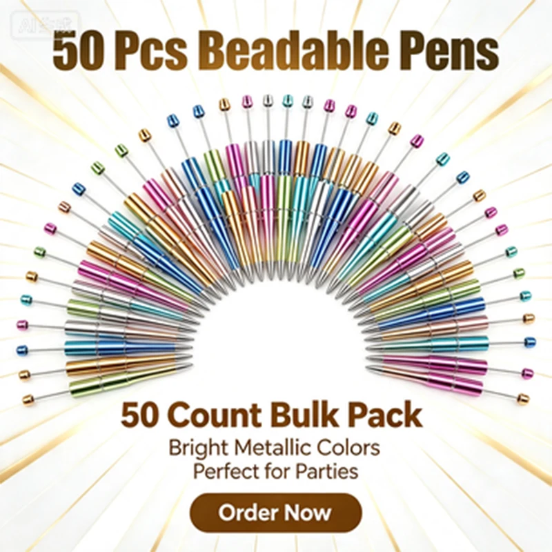 50Pcs Electroplated Gradient Bead Pens Writing Pens