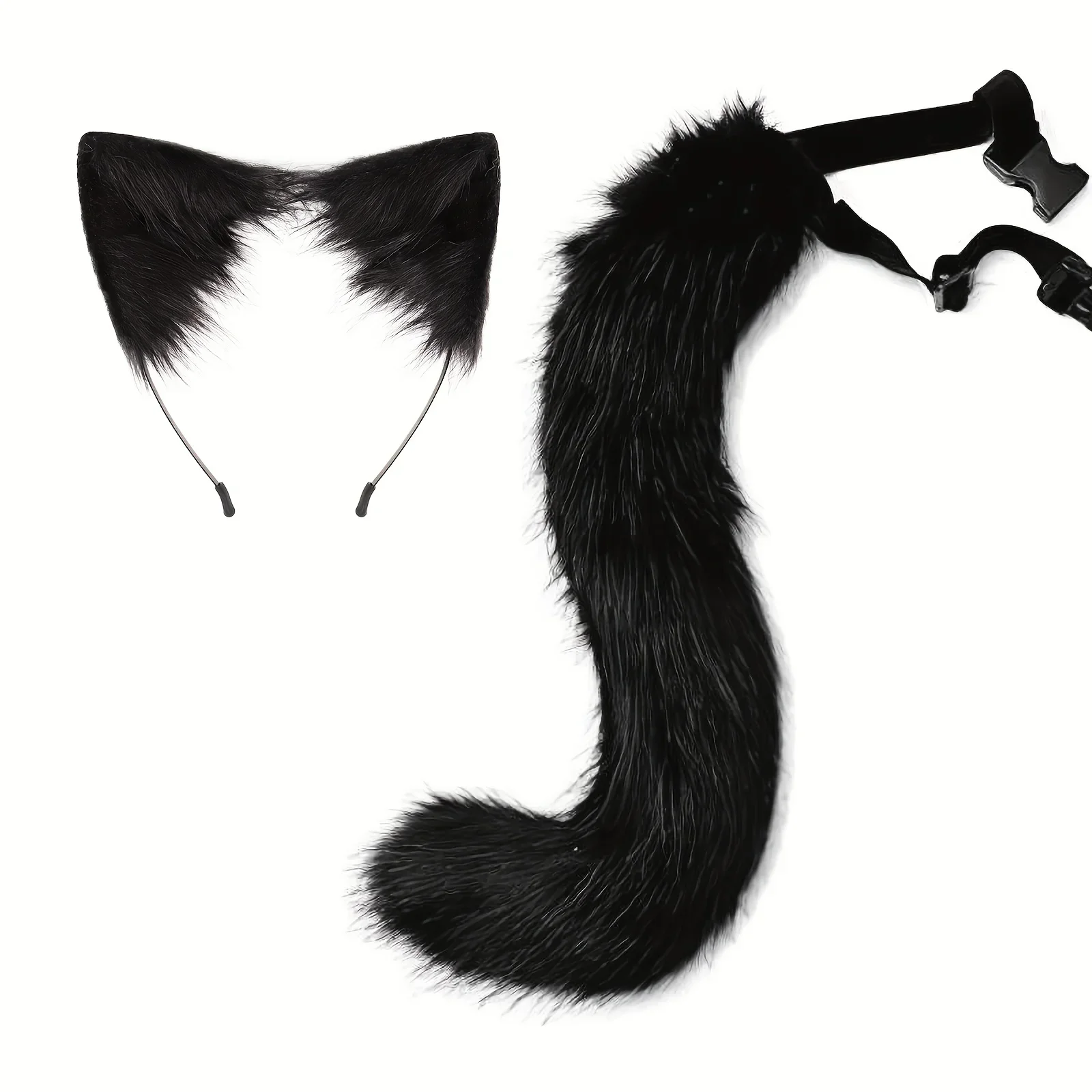Handmade Fox Wolf Ears Headband with Faux Fur Tail for Halloween Cosplay Party Costume Accessories Wolf Tail