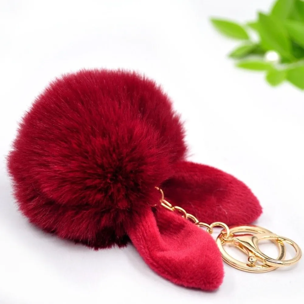Fancy Fluffy Pom Pom Keychain Soft Faux Rabbit Hair Rabbit Ears Key Chain Cute Bag Charms Women Girls