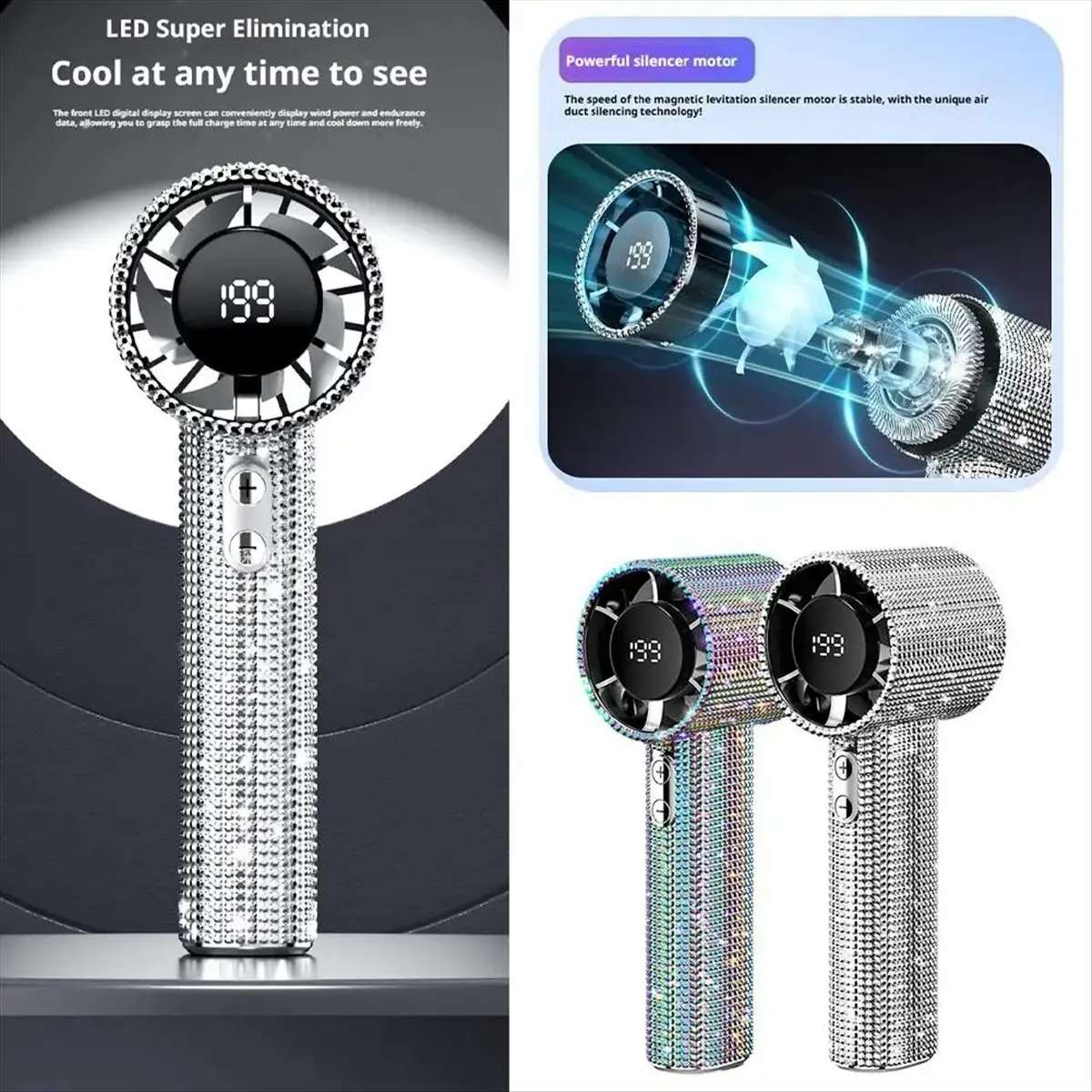 A10R Mini Portable Fan Small and Powerful Cute Design LED Personal Fan Handheld Display White