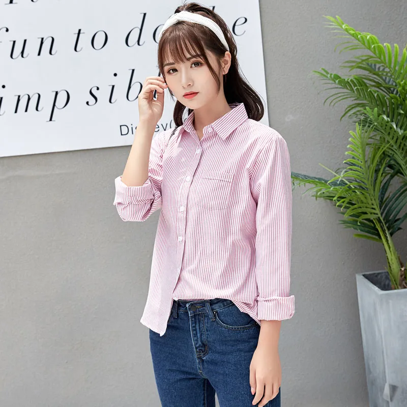 Blusas e tops de manga comprida listrada feminina, camisa casual simples, branca, azul, rosa, roupas femininas, moda de escritório, novo, primavera, 2022