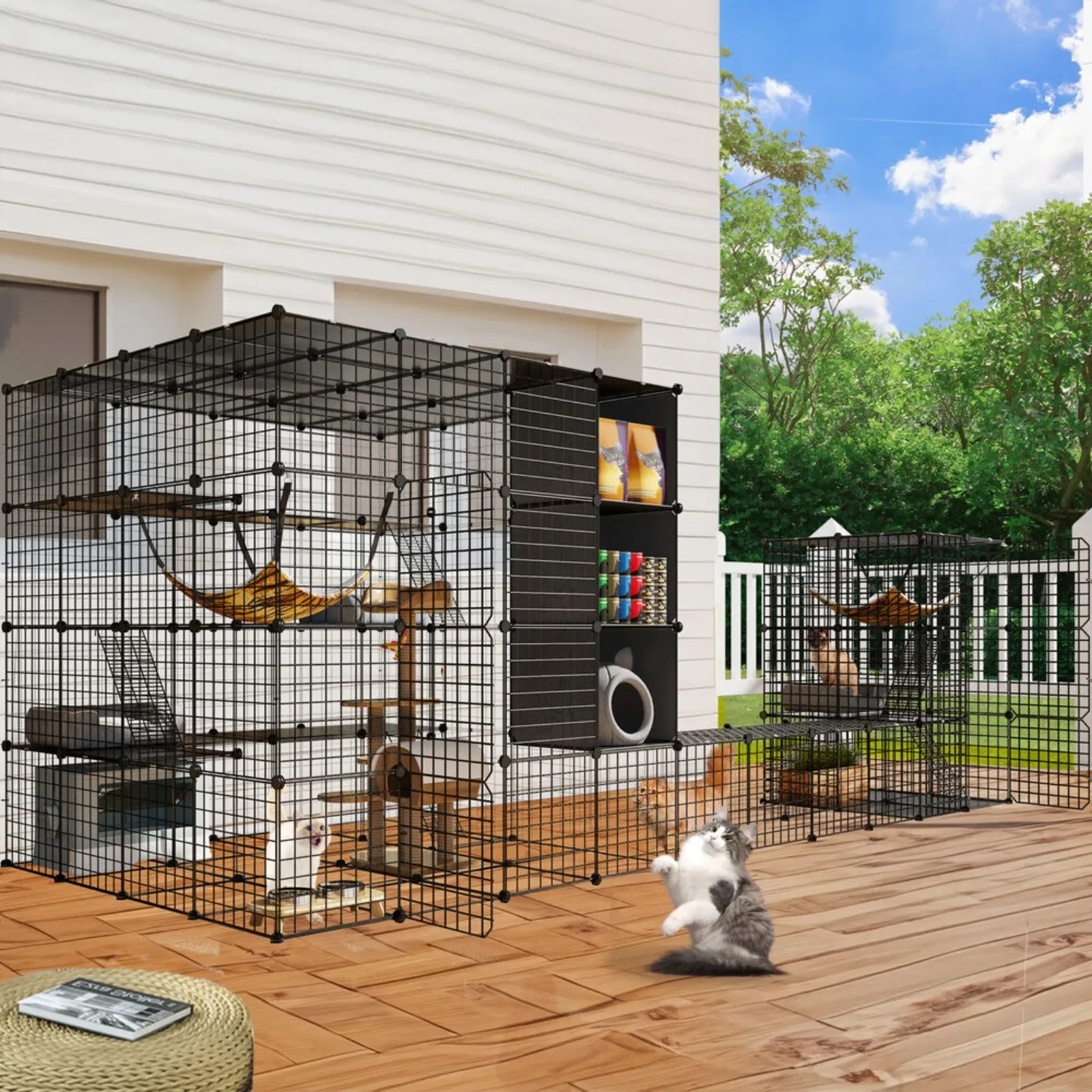 1-6 Cats Outdoor Cat Enclosures Catio Large Cat Cage Cat House with Roof Hammock  United States