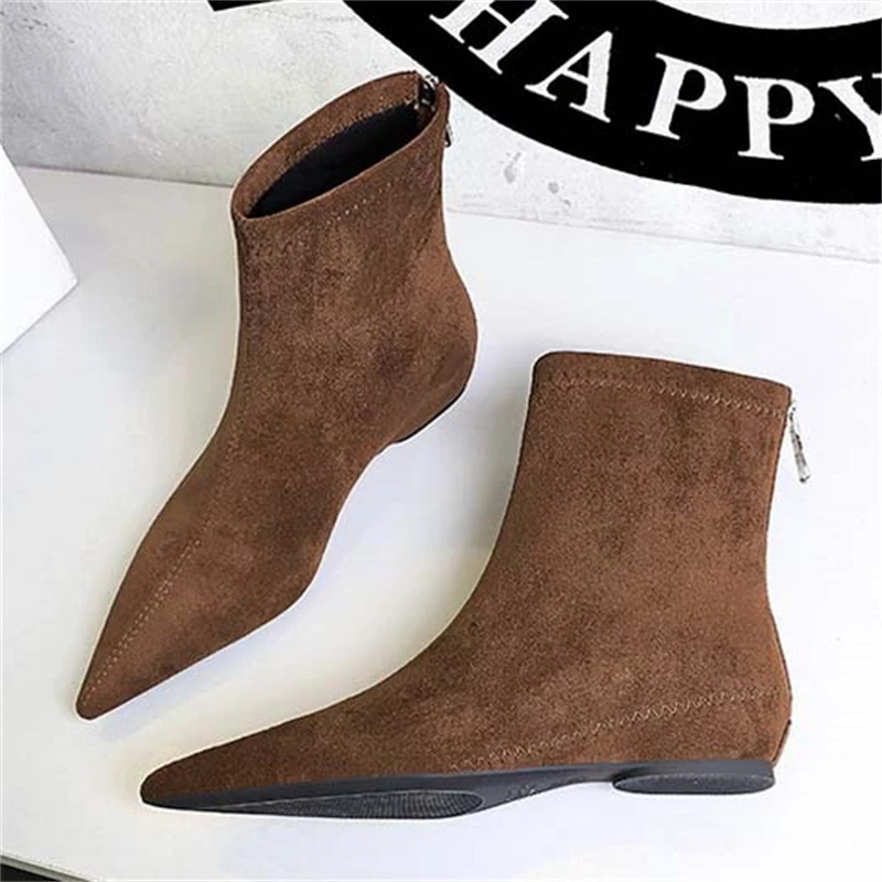 BIGTREE Herfst Winter Designer Puntschoen Enkellaarsjes Vrouwen Vintage Wiggen Hak Schoenen Beknopte KORTE Botas Zapatos De Mujer