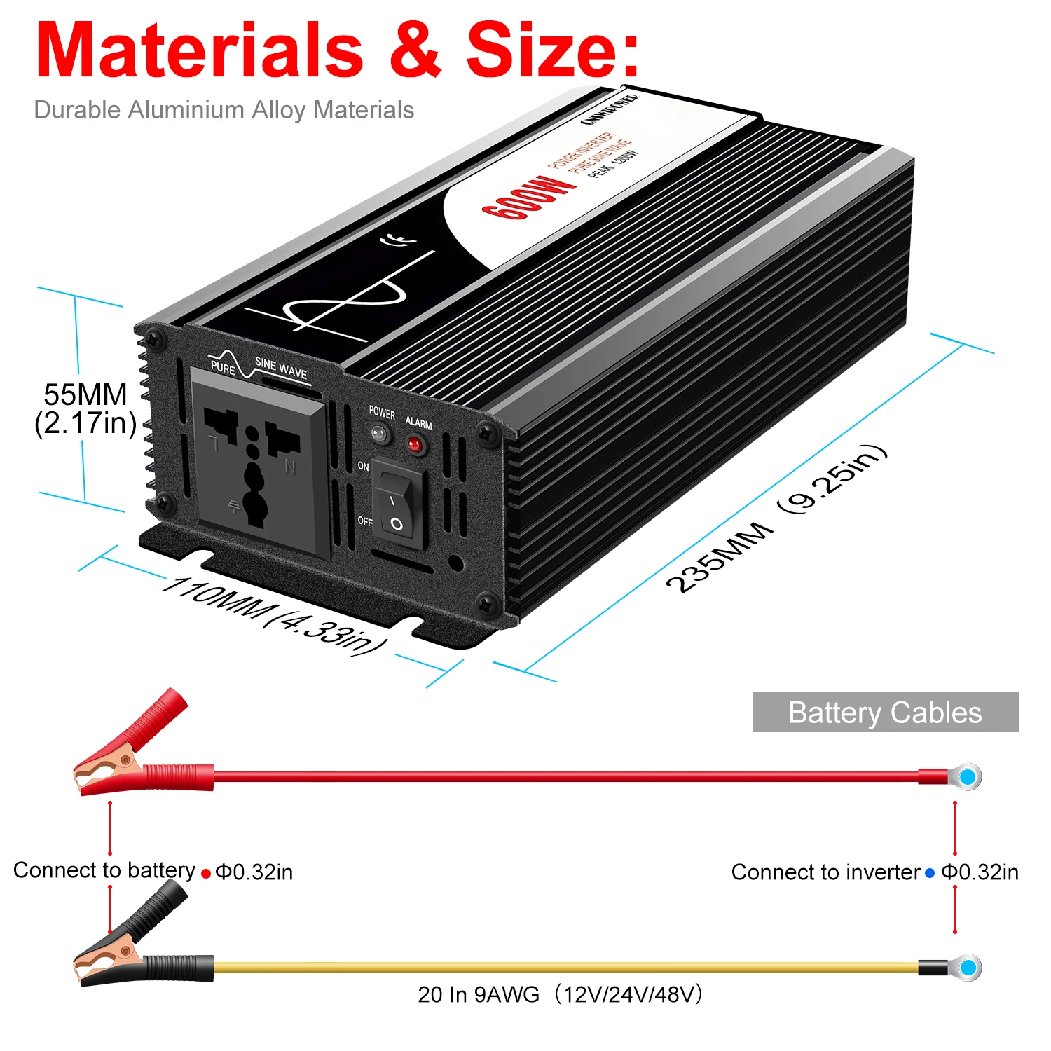 600W inverter DC 12v 24V 48V to AC 110V 220V pure sine wave solar power inverter