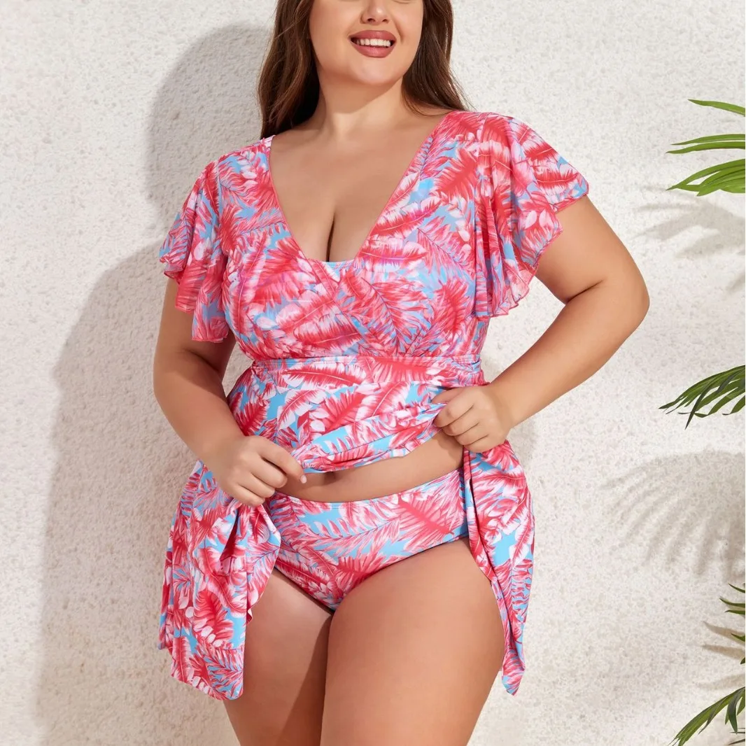 Women's Plus Size Sexy Swimsuit Dress Two-Piece Swimwear Set Tummy Control Bathing Suit with Skirt Belly cover swimsuit skirt
