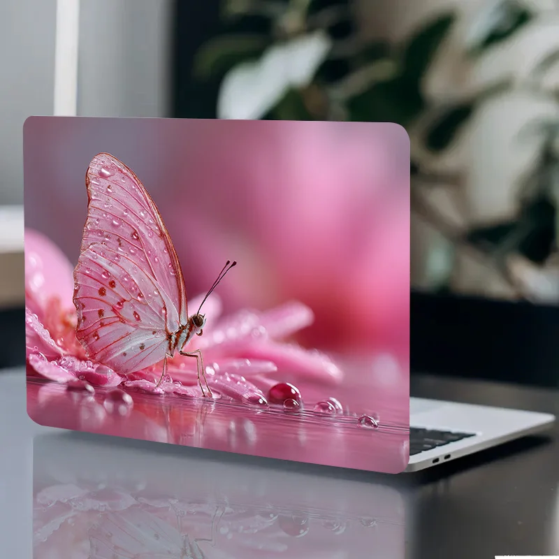 2 pieces of pink cherry blossom and butterfly glossy PVC laptop sticker - scratch-resistant protective cover, glossy treatment