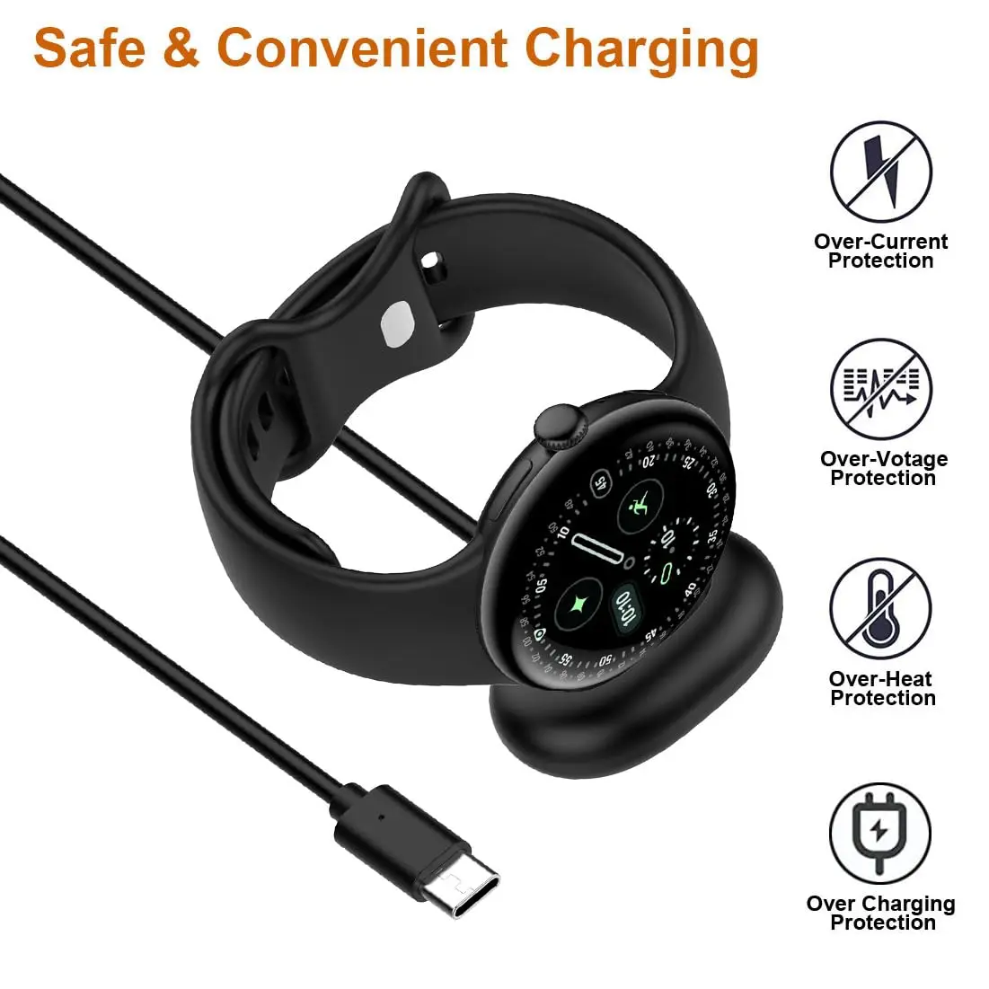 Magnetic Charger Dock for Google Pixel Watch 4 41/45mm Wireless Keychain Smartwatch Fast-Charging with Side Dock Travel Chargers