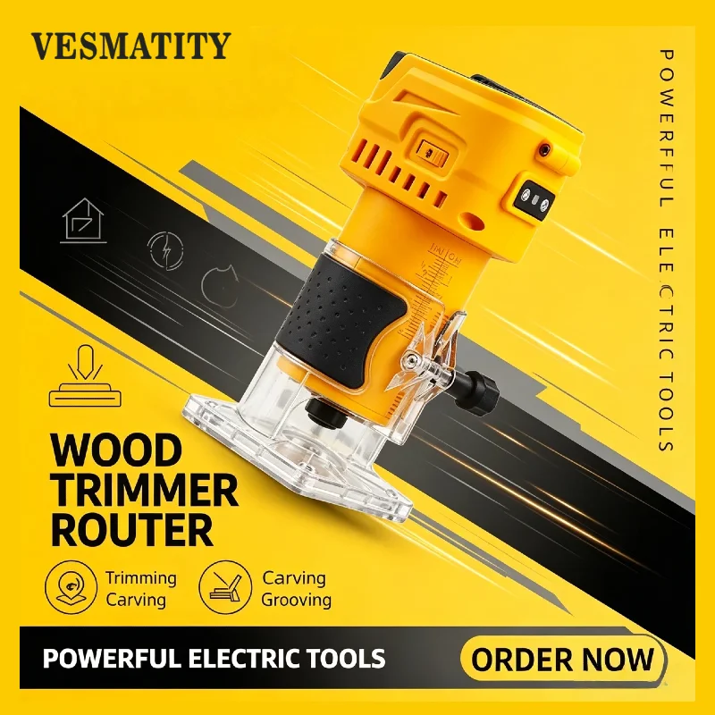 Cordless Brushless Electric Trimmer Woodworking 33000RPM Milling Engraving Machine Power Tool for Dewalt 18V 20V Battery Plus