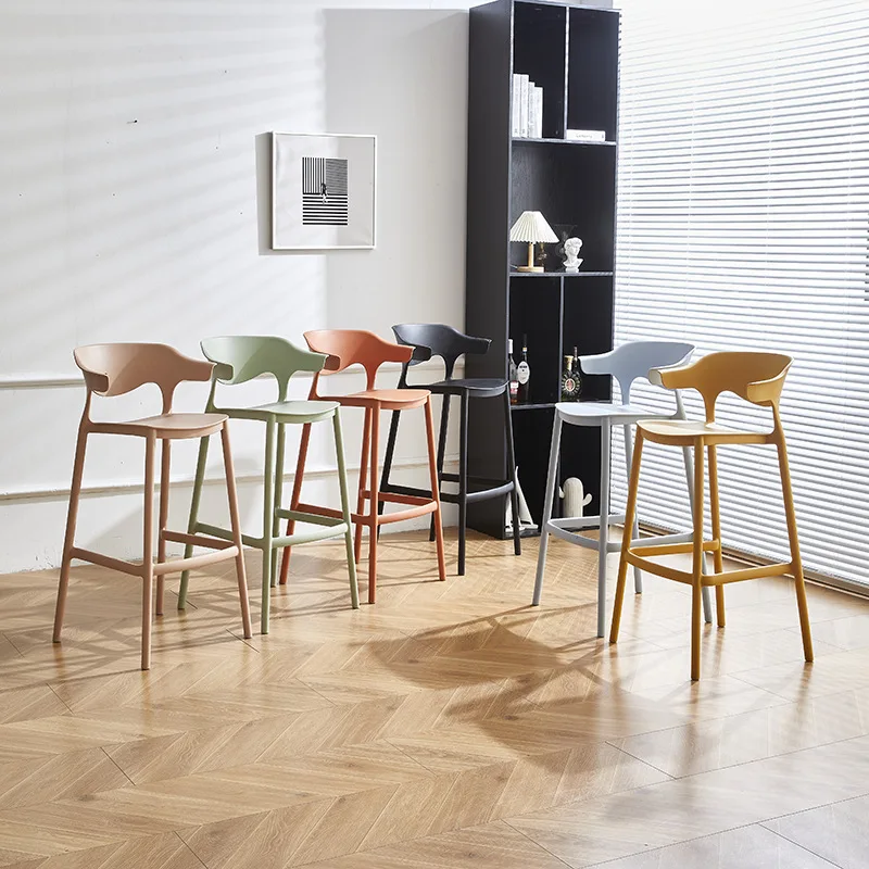 Elegant Plastic Backrest Bar Stools Stackable Kitchen Counter Height Chairs Comfortable Designer High Stools