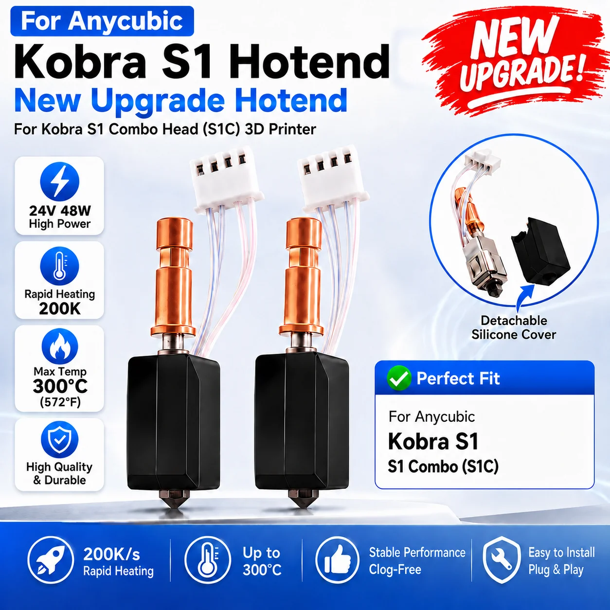 Image of Für Anycubic Kobra S1 Hotend Keramikdüse Kobra S1 Combo-Kopf S1C 3D-Drucker 24V 48W Schnellheizung 320 ℃ 3D-Drucker Zubehör