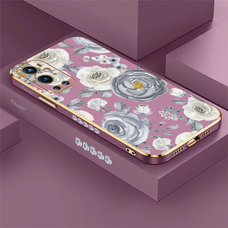 Phone Case For Oneplus Nord 3 Flower Phone Case For Oneplus N20 5G CE 2 Lite 8T 9 Luxury Shockproof Plating Silicone Cover