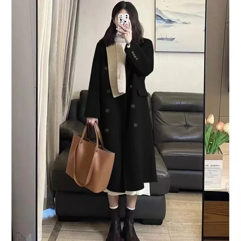 Women Long Woolen Windbreaker Coat Korean Loose Fashion Single-breasted Lapel Coats Female Autumn Winter Warm Lady Overcoats