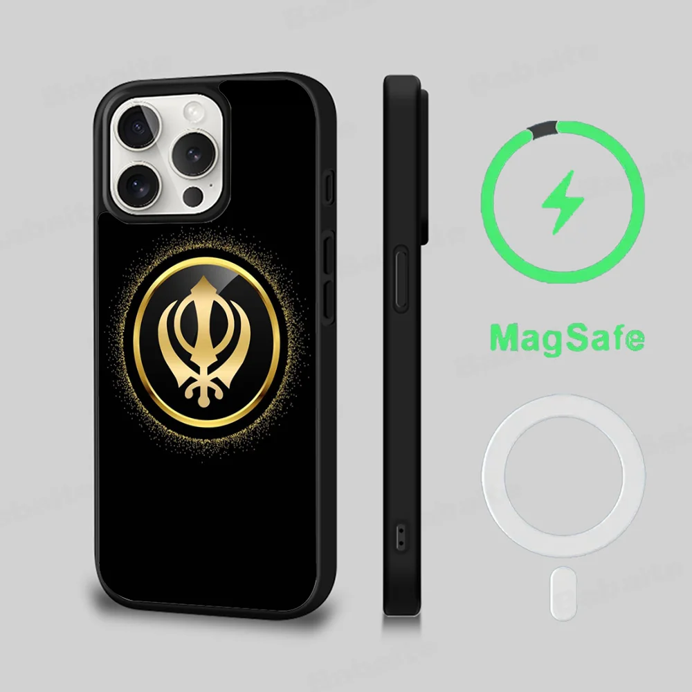 S-Sikh K-Khanda S-Sikhism Phone Case Magesafe Magnetic Wireless Charge Case For IPhone 16 11 12 13 14 15 Pro Max Plus Mini