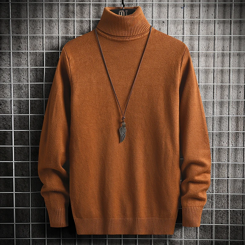 Fashion Men Solid Color Sweater Turtleneck Long Sleeve Knitted Pullover Top Blouse for Warm Men\'s Slim Fit Clothing 5XL-M