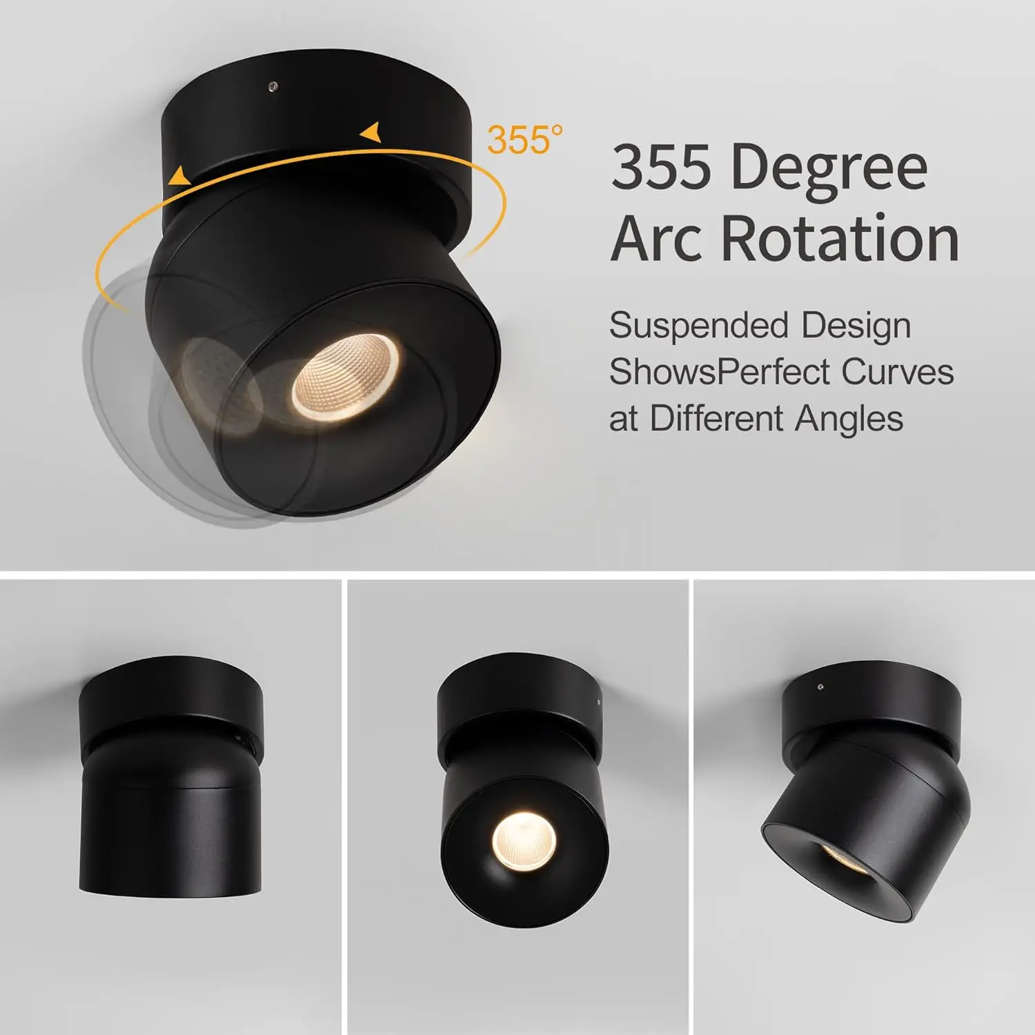 Ceiling Spot Lights Indoor, 10W 15W Modern LED Spotlight 350° Directional Accent Lighting, Dimmabel Spotlight Fixtures CRI 90
