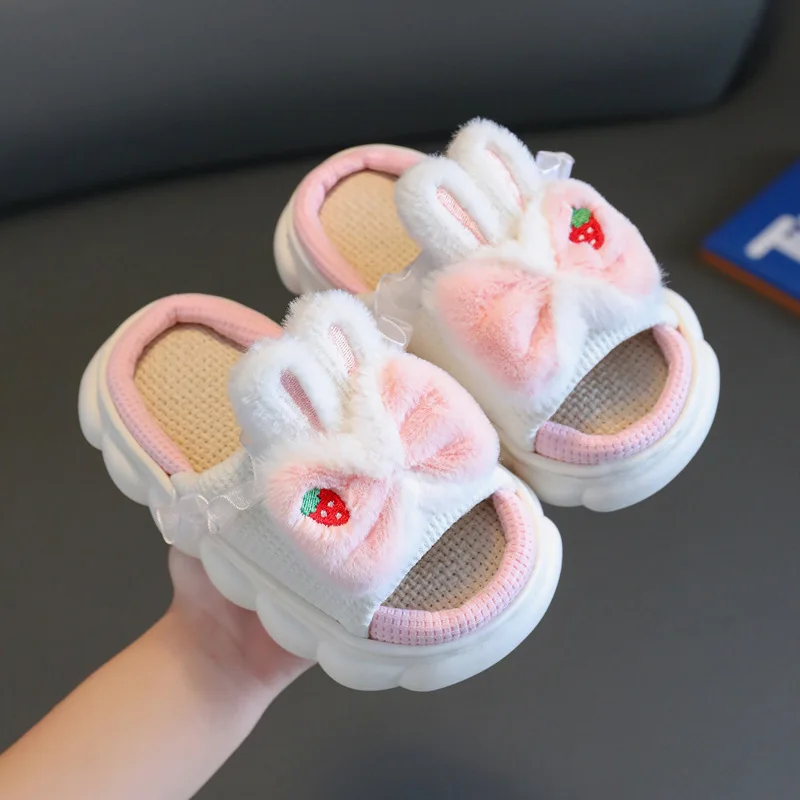 Zapatillas de lino para niños y niñas, zapatos antideslizantes para el hogar, de algodón, para las cuatro estaciones, primavera y otoño