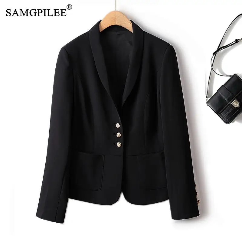 

High Quality 2023 Spring New Outerwear OL Elegant Intellectual Suit Jacket Female Black Single-breasted Fashion Short Blazer 4XL