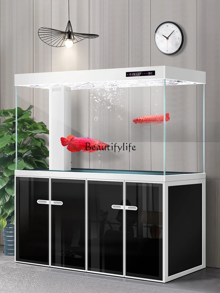 Living Room Super White Glass Fish Tank Light Luxury Rectangular Cylinder Circulating Floor Vertical Aquarium