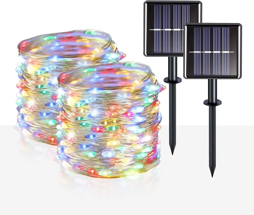 

2 Pack 33ft Solar Fairy String Lights Small, 100 Led Multicolor Solar Fairy Lights Outdoor, Solar Christmas Lights Copper