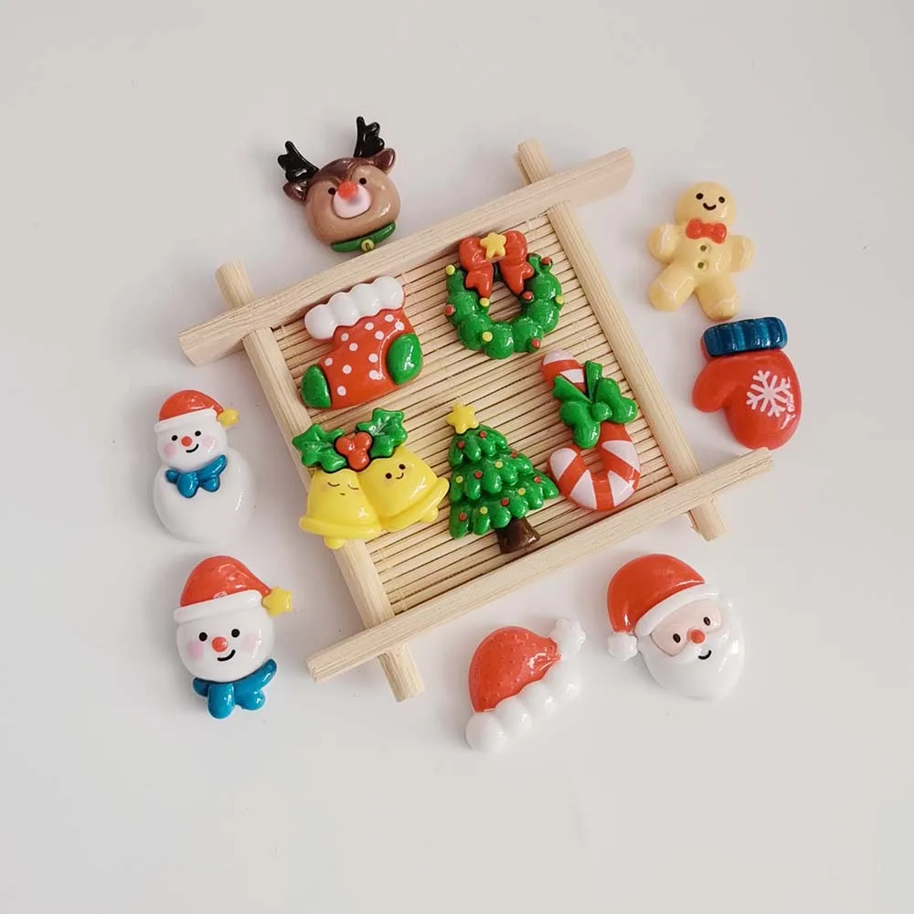 Cartoon Christmas Tree Bell Wreath Flatback Resin Cabochon Scrapbooking Fit Slime Charms Phone Decoration Accessories