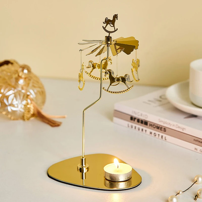 Mental Triangle Tray Rotating Candle Holder Romantic Spinning Tea Light Holder Home Party Decoration Table Centerpiece Ornament