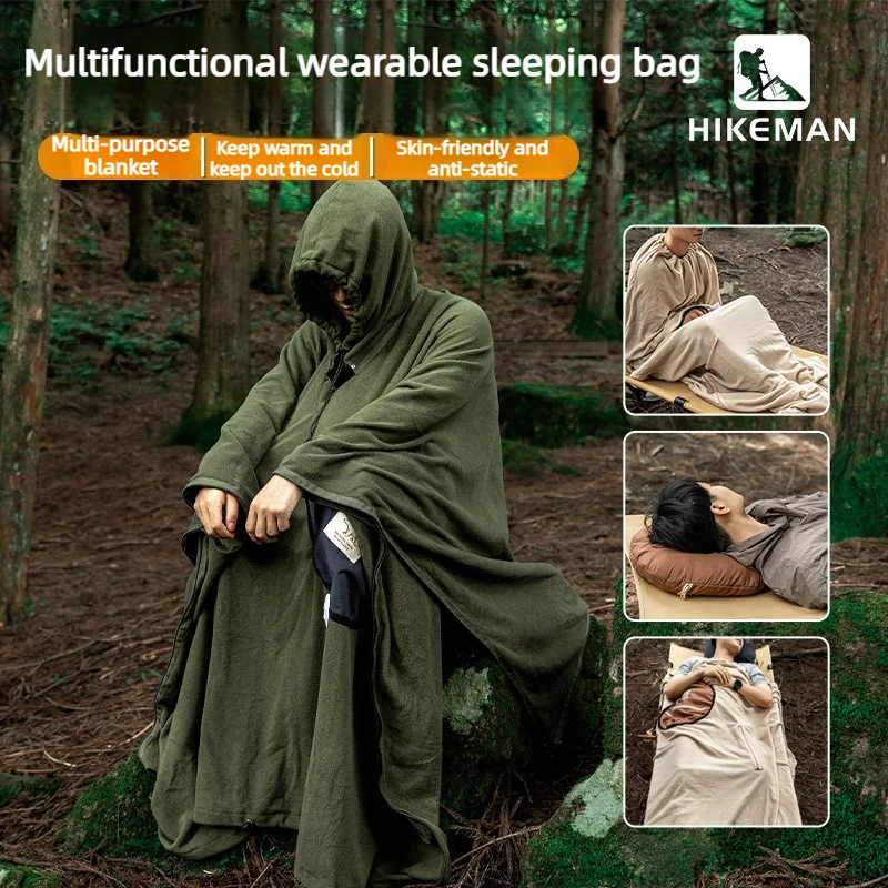 Wearable Poncho Sleeping Multifunctional Fleece Liner For Adults Warm Outdoor Camping Travel Anti Dirty Cloak Sleep Blanket Gear