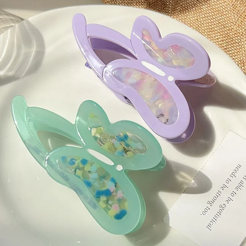 Romantic Spring New Design 9.8cm Butterfly Hair Clip Fashion Temperament Hollow Acetate Large Shark Clip Hair Accessories