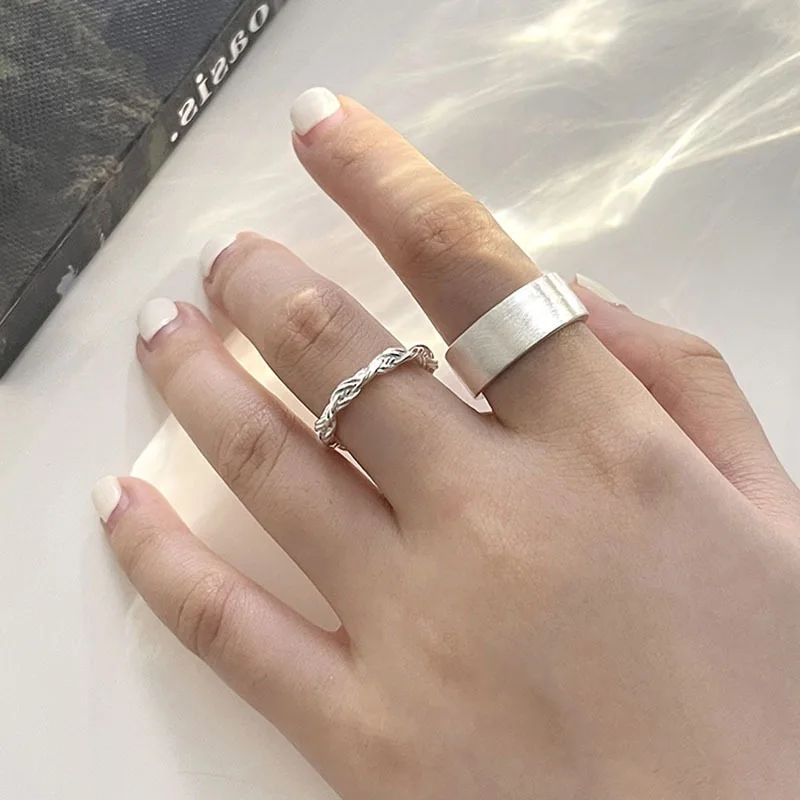 

925 Sterling Silver Wide Rings for Women Girls Simple Minimalist Adjustable Finger Ring Fine Jewelry Fashion Band Female Bijoux