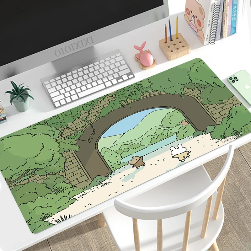 Niedlichen Kaninchen Grün Anime Mouse Pad Gaming XL Große Hause HD Mousepad XXL tastatur pad Büro Weich Nicht-Slip teppich PC Mäuse Pad